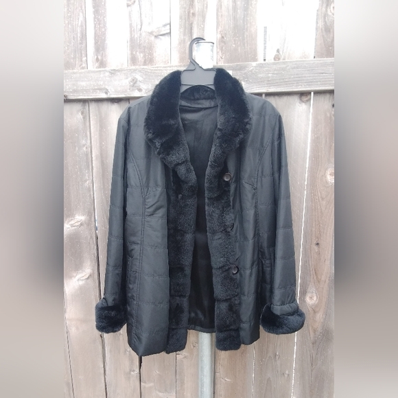 chosen couture Jackets & Blazers - Chosen Couture Coat Fur Black Womens 14 Jacket Buttons Real Trim Collar Cuffs